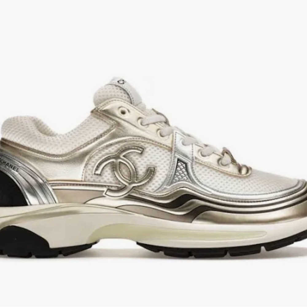 CHANEL Silver Chunky Sneakers with Retro Design